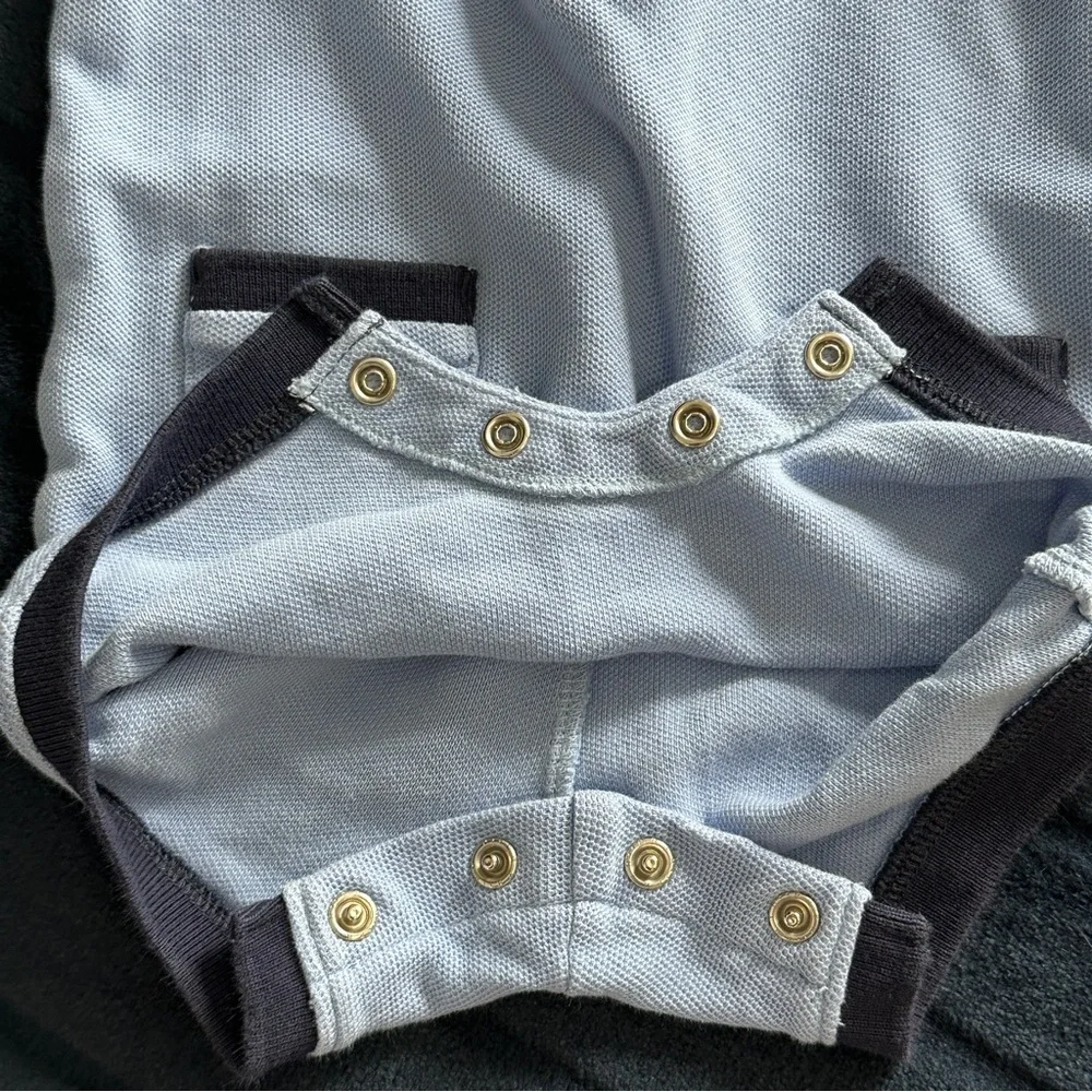 Janie and Jack Light Blue Polo romper with Dinosaur Embroidery 3 to 6 month